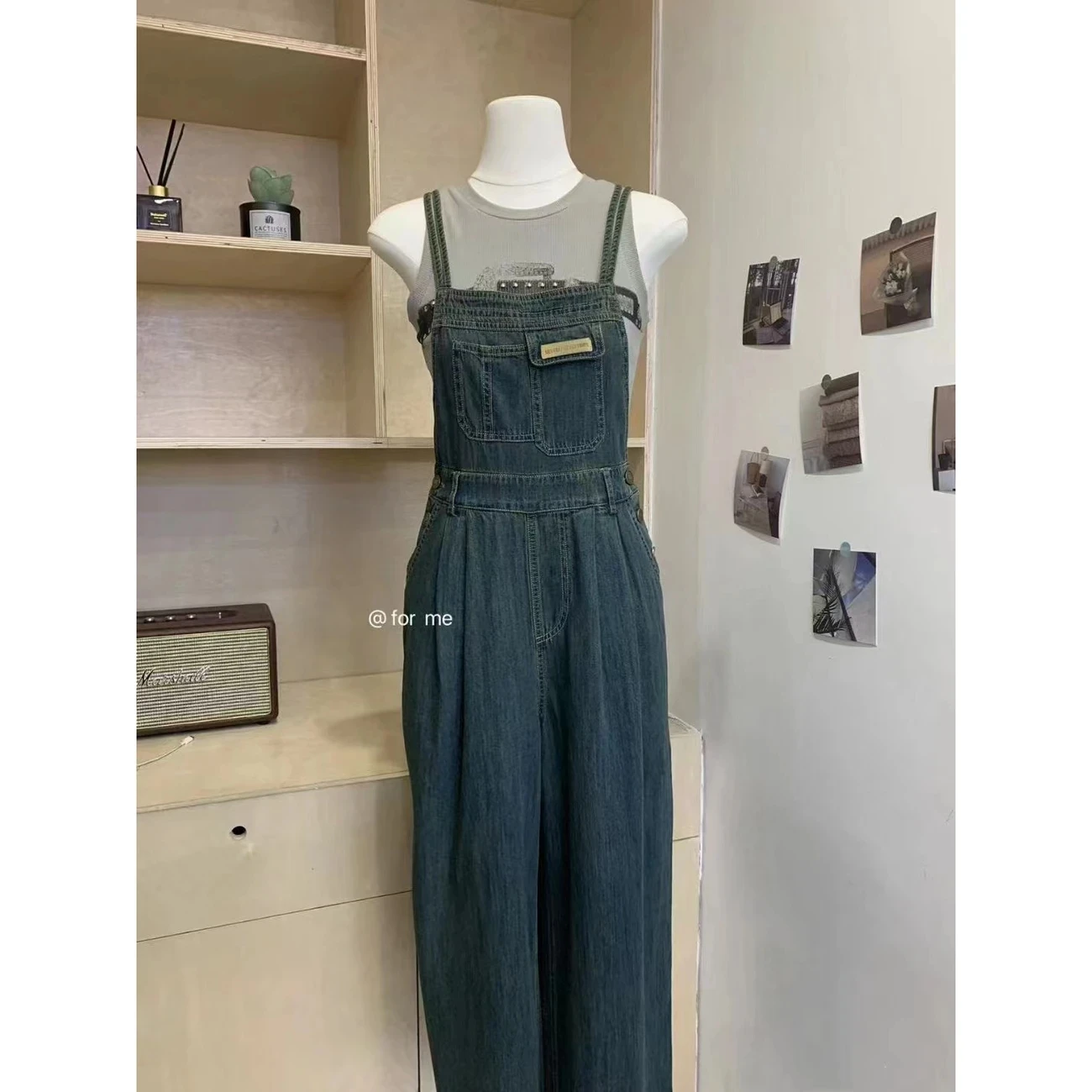 803110-b7df24.jpg Korean Style Washed Denim Wide Strap Onesie Women's Spring Summer New Slimming Versatile Floor-Length Overalls Women's Jeanswear - Image 1