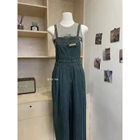 Korean Style Washed Denim Wide Strap Onesie Women's Spring Summer New Slimming Versatile Floor-Length Overalls Women's Jeanswear