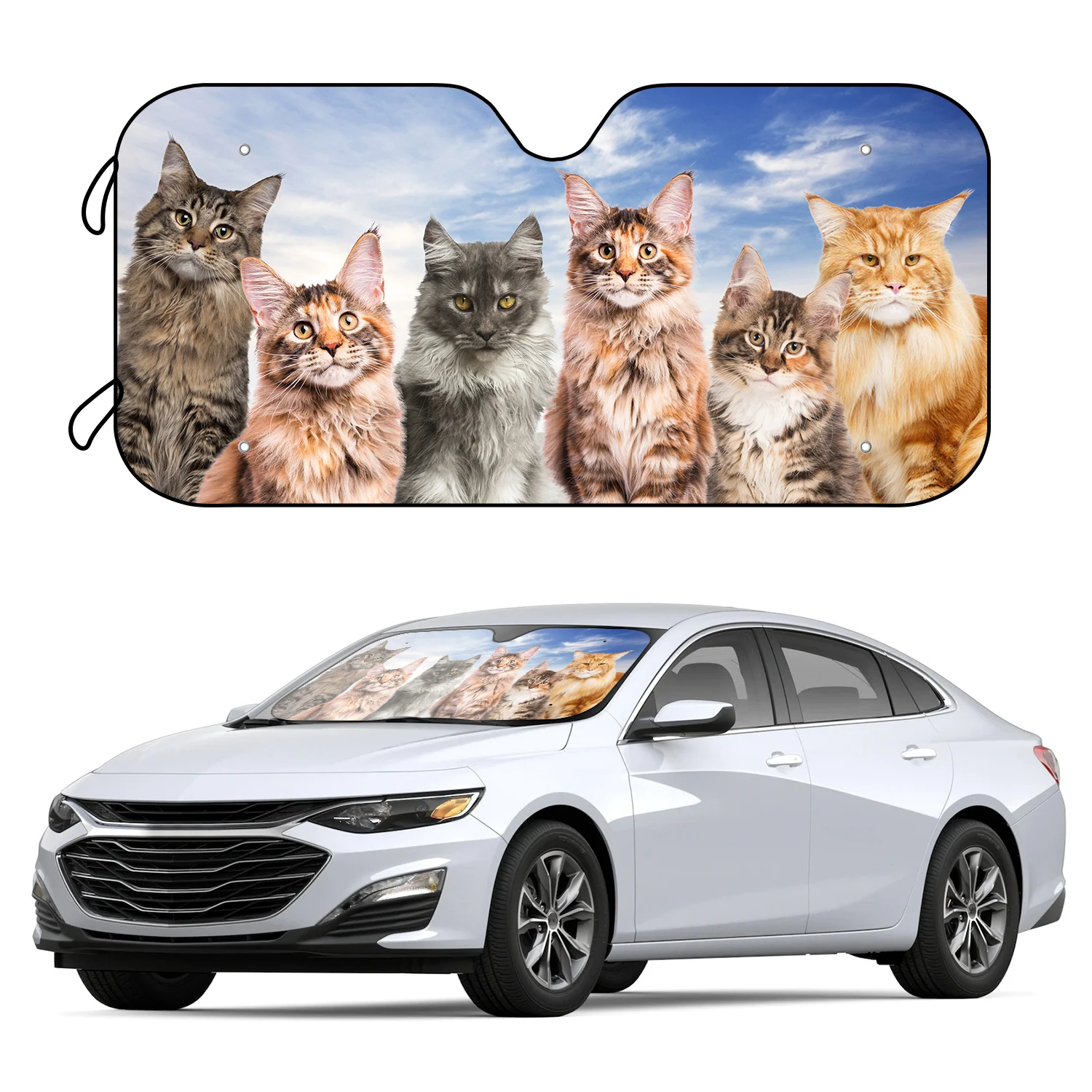 1pc Car UV Sunshade Protect Your Car From The Sun Car Sunshade Animal Six Cats Foldable For Easy Storage With Accessories 4 Free 1pc animal horse car windshield sun shade blocking uv sun visor protector foldable car window sunshade with 4 free suction cups