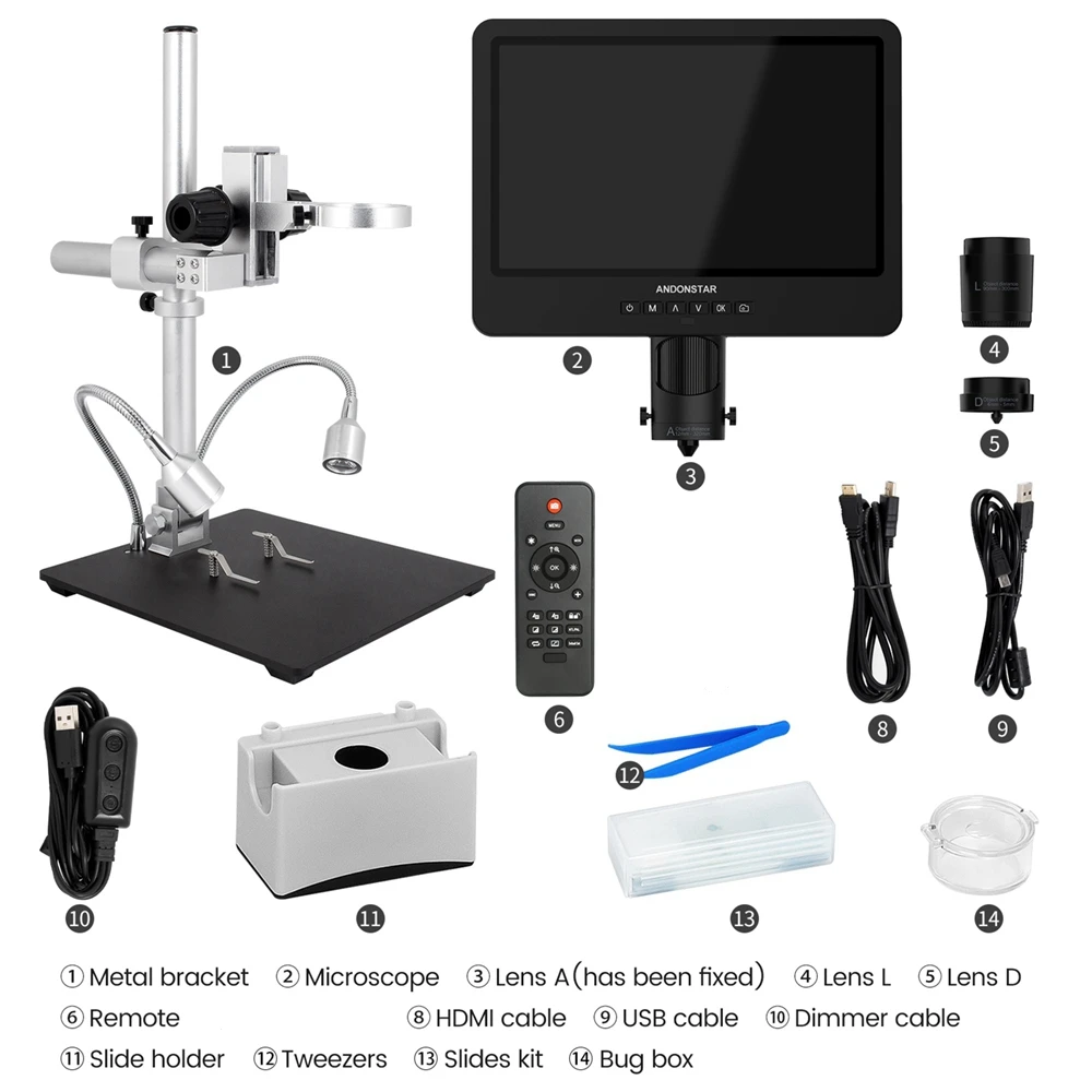 Andonstar Trinocular AD249SM HDMI USB Digital Microscope 2000X 10.1" IPS LCD for Electronics Soldering Tool for PCB Solder Check 6