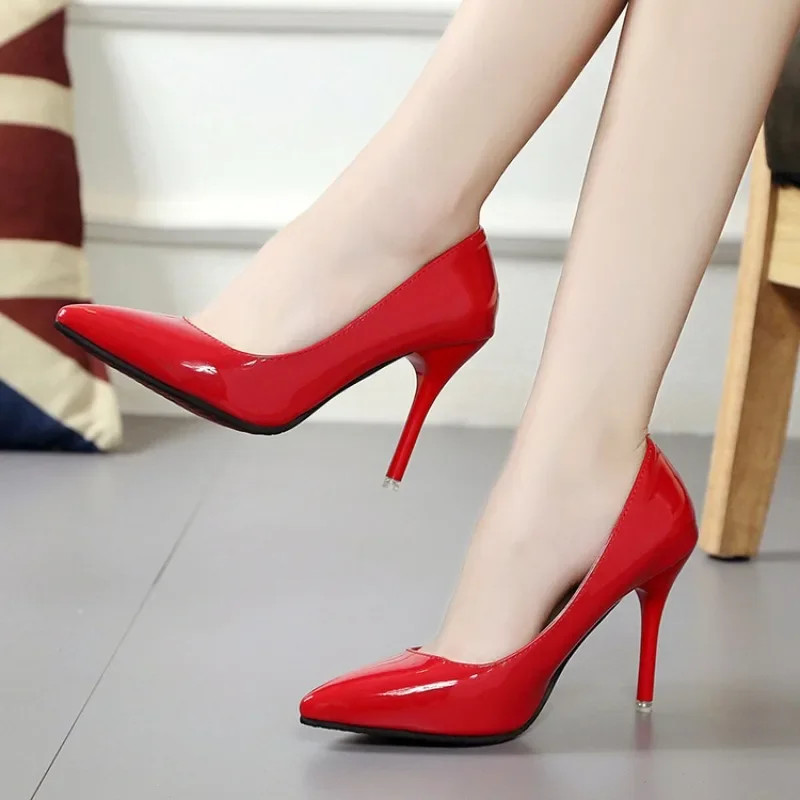 467732-c57847.jpg Pointed Toe Pumps Patent Leather Dress Women Shoes Red 8CM High Heels Boat Shoes Shadow Wedding Shoes Shoes for Wedding - Image 1