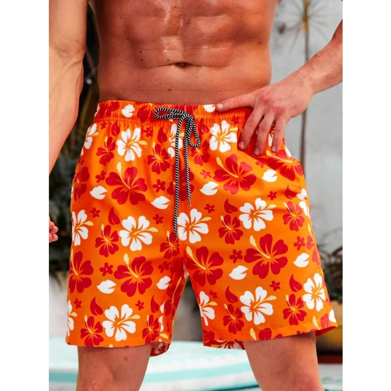 Colorful Flower Graphic Swim Trunks For Men Gradient 3D Print Beach Shorts Summer Casual Quick Dry Sport Loose Surf Short Pants swim trunks