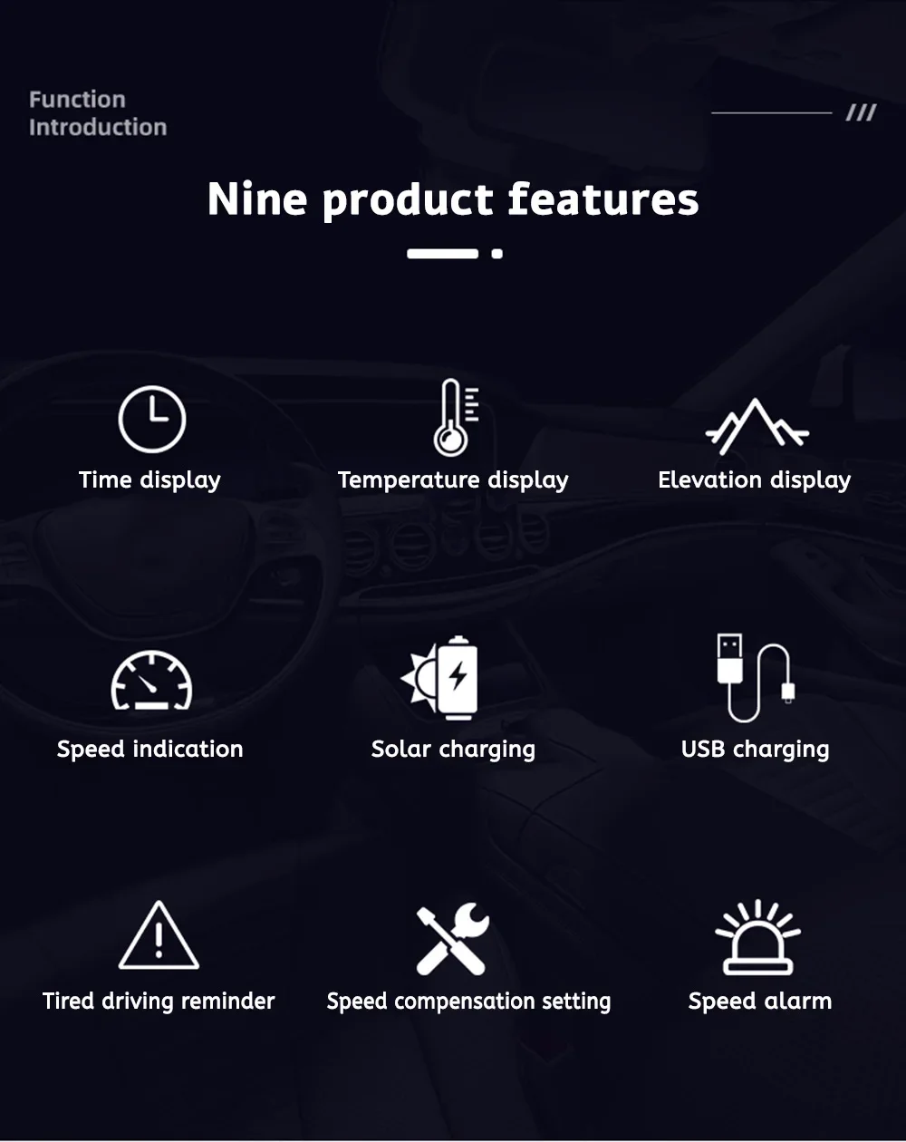 100 % Auto-GPS-Tachometer, Head-Up-Display mit Solarladefunktion, intelligenter digitaler Alarm-Erinnerungsmelder für das Auto, elektronisches Zubehör, HUD – Detail 2