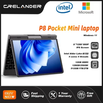 CRELANDER P8 Mini portátil para juegos pantalla táctil de 8 pulgadas Intel Alder Lake N150 12GB DDR5 Windows 11 WiFi 6 portátil de bolsillo pequeño 1