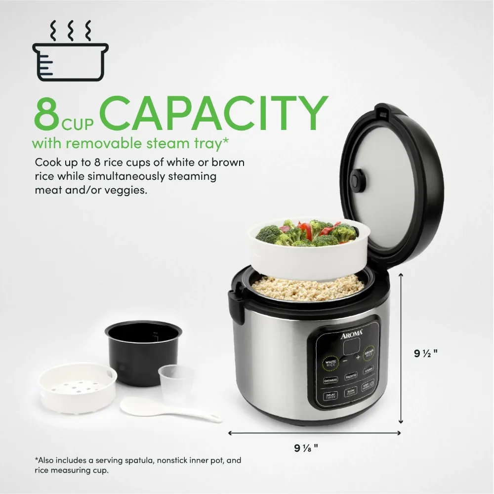 Aroma 8-Cup Stainless Steel Digital Rice Cooker & Multi-Cooker