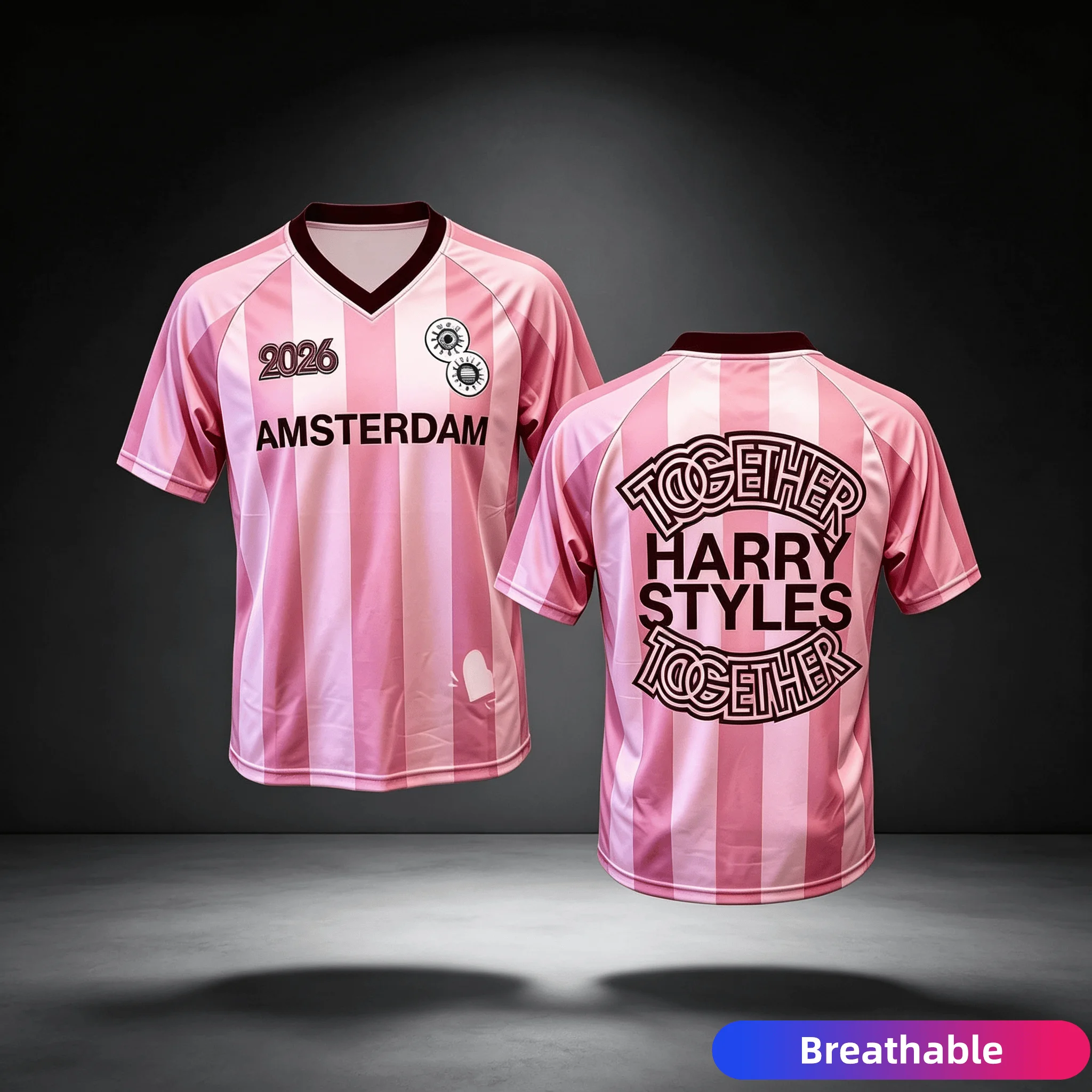 HarryStyles Amsterdam Merch Rosa Fußballtrikot T-Shirt 2026 Sommer Neues Shirt Herren Damen Atmungsaktives Kurzarm-Freizeit-T-Shirt