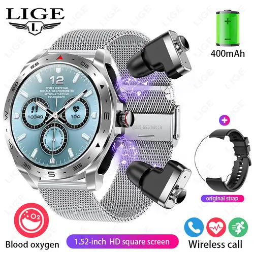 LIGE Smartwatch With Earbuds Bluetooth Headset Speaker Tracker Music Sport Health Track Waterproof AMOLED Screen Men Smart Watch - Image 14