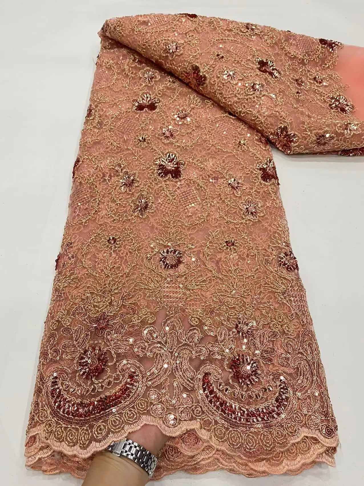 

Latest African Voile Net Lace Fabric 2023 High Quality French Luxury Sequins Lace Nigerian Tulle Lace Fabric For Wedding Party