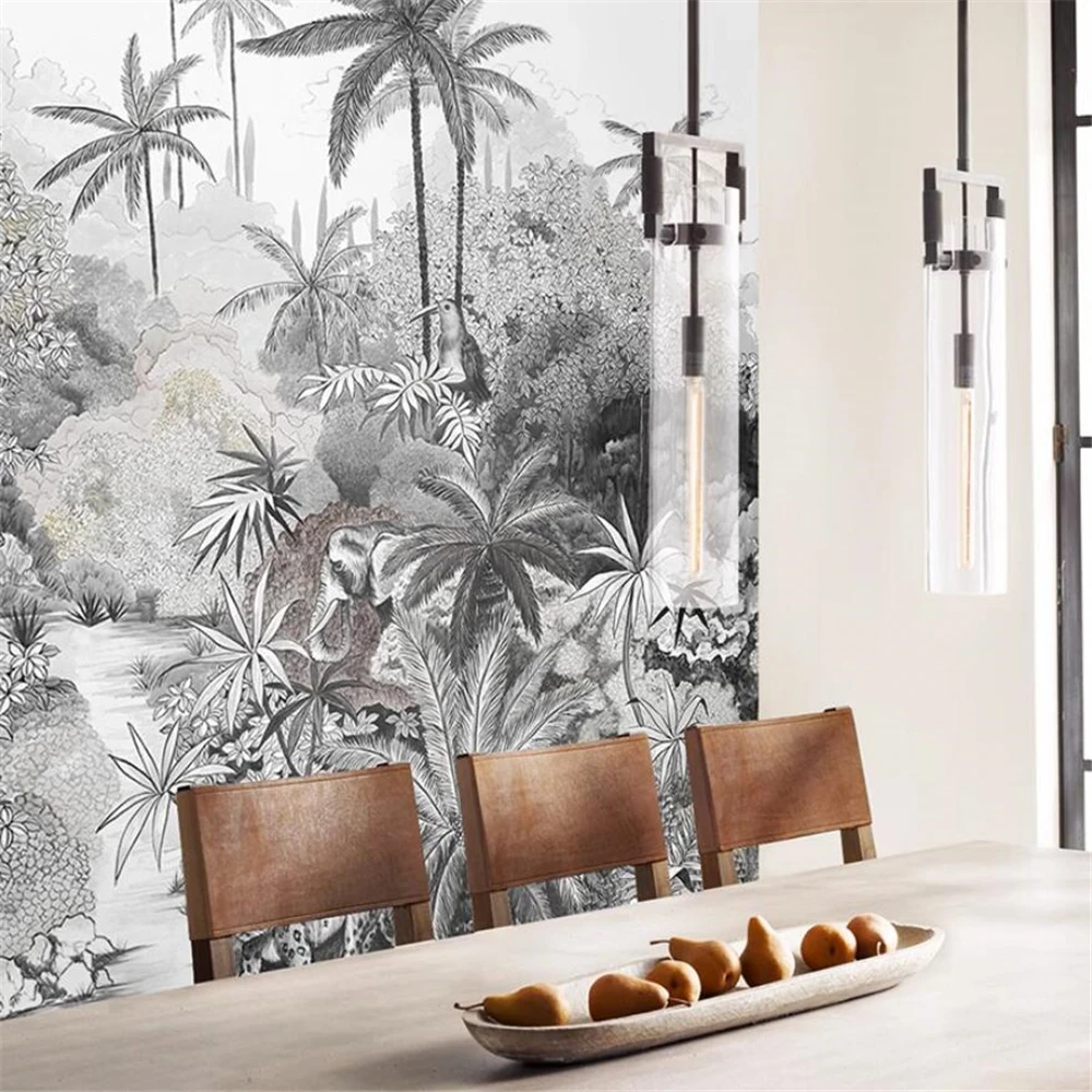custom Nordic Southeast Asian American landscape wallpaper Guest restaurant bedroom background Jungle tropical plant wall paper 4