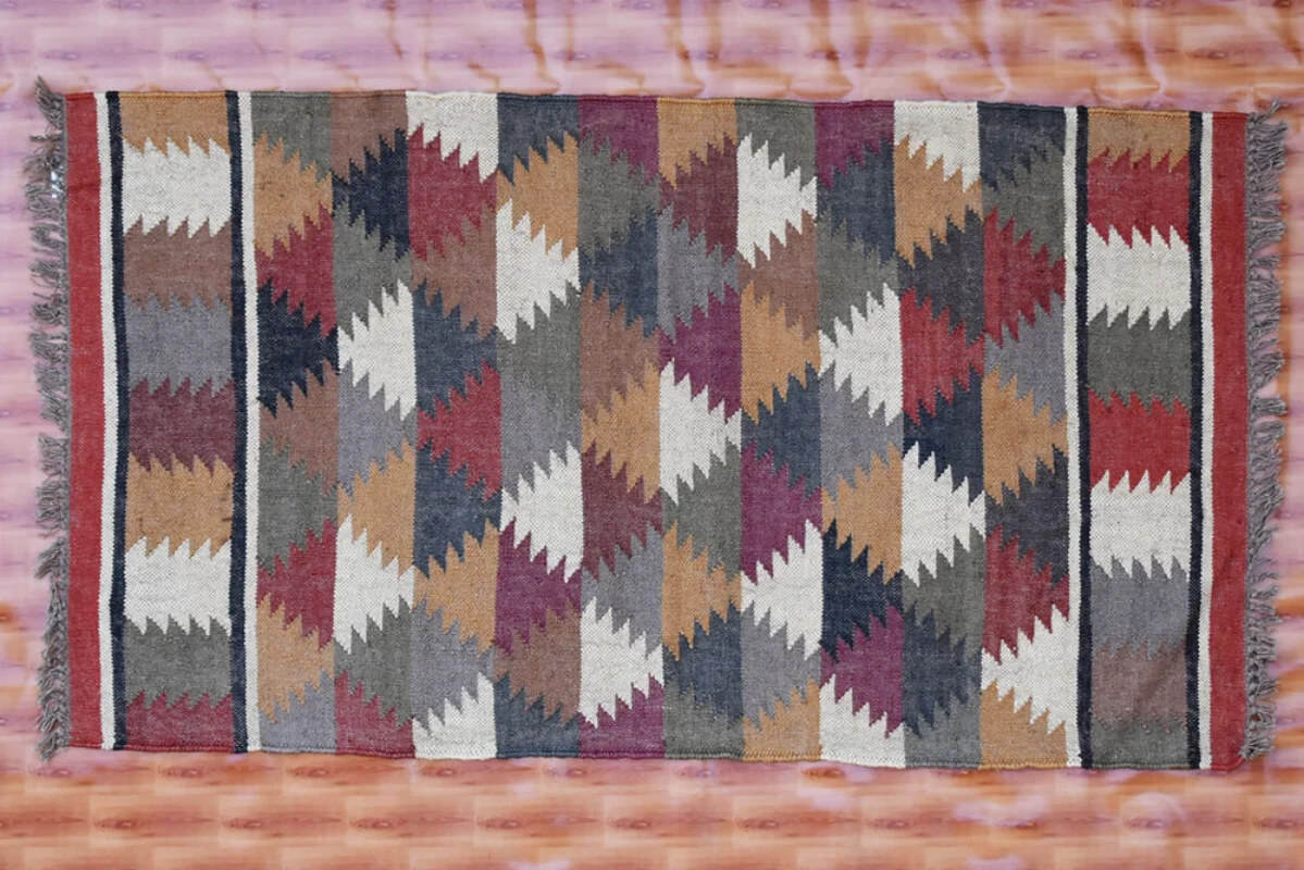 

Jute Wool Floor Rug 90X150 Cm Afghan Kazak Geomteric Navajo Carpet Colorful Tribal Rugs for Bedroom Home Living Room Decoration