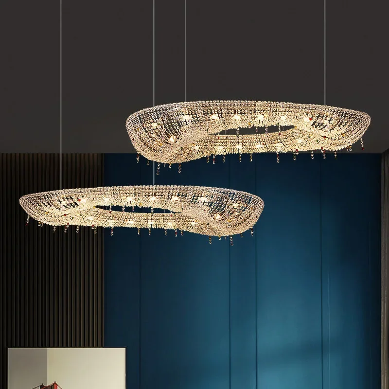 

Modern Luxury LED Crystal Chandeliers Oval Crystal Designer Hanging Pendant Lighting Living Dining Room Hotel Decor Lustre Lamp