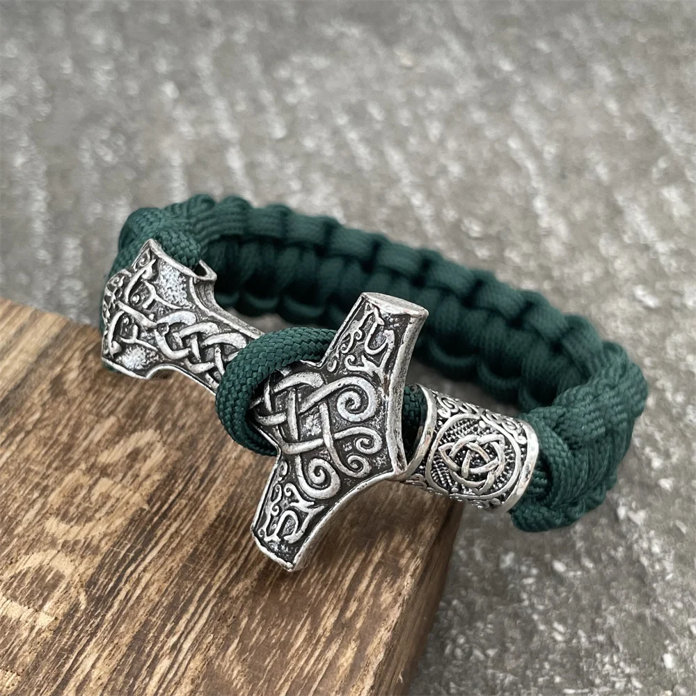 Odin Thor Hammer Mjolnir Jewelry Wolf Knots Amulet Norse Runes Beads Accessories Mens Womens Paracord Viking Bracelet Dropship 4
