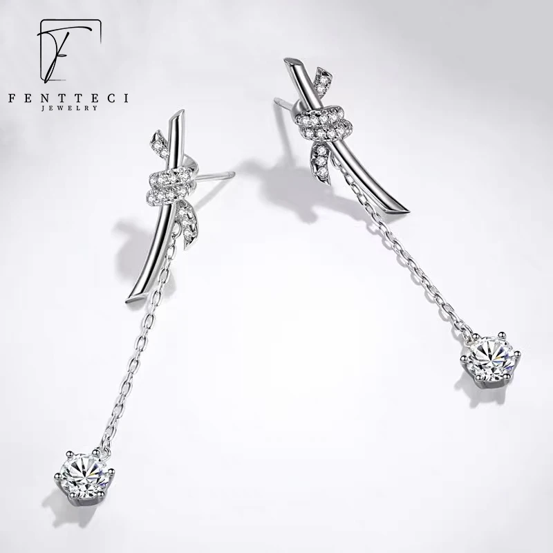 

FENTTECI Luxury Knot Moissanite with GRA Certificate 925 Sterling Silver Drop Earrings for Women Platinum Plated Fine Jewelry