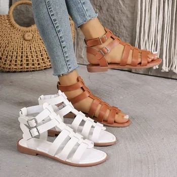 Women's Comfortable Flat Gladiator Sandals Summer Strappy Ankle Strap Lightweight Walking Shoes