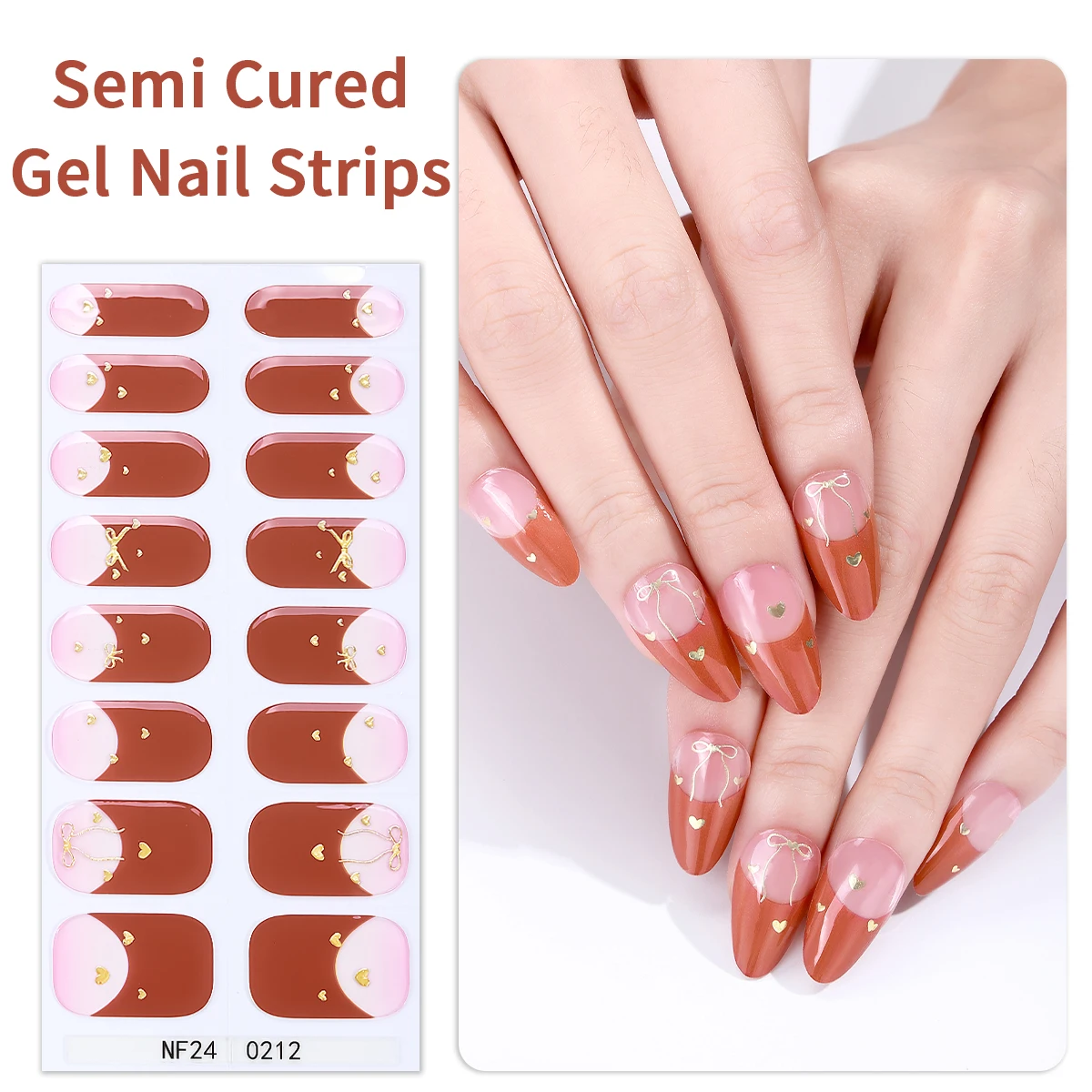 French Cherry Semi-Cured Gel Nail Wraps 16Tips Summer Bow star Full Cover UV Lamp Gel Nail Sticker Long-Lasting Strips