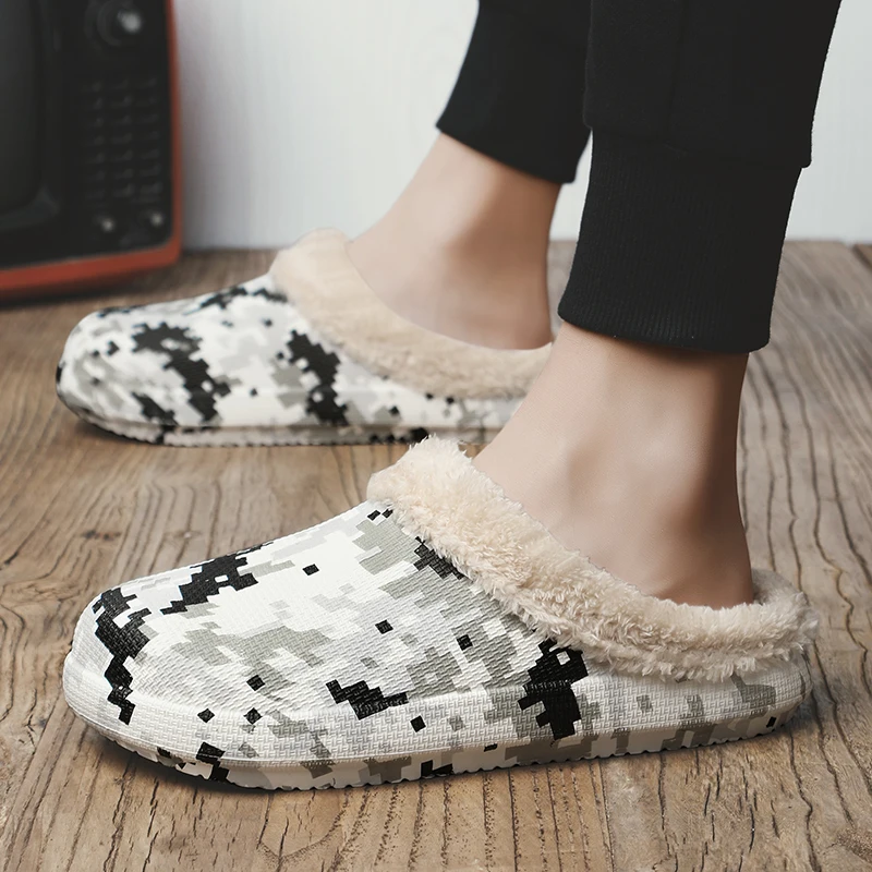 Men Slippers Winter Warm Furry Slippers Waterproof Indoor Home Cotton Shoes Fur Loafers Casual Plush Shoes