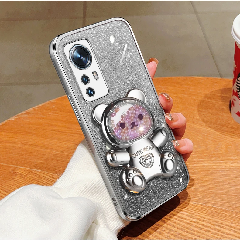Coque de téléphone avec support à paillettes, ours mouvant, pour Xiaomi Mi Pro Lite 11 lite 11t 12 12t 11pro, mi11lite, Mi12, mi11_voghion.com
