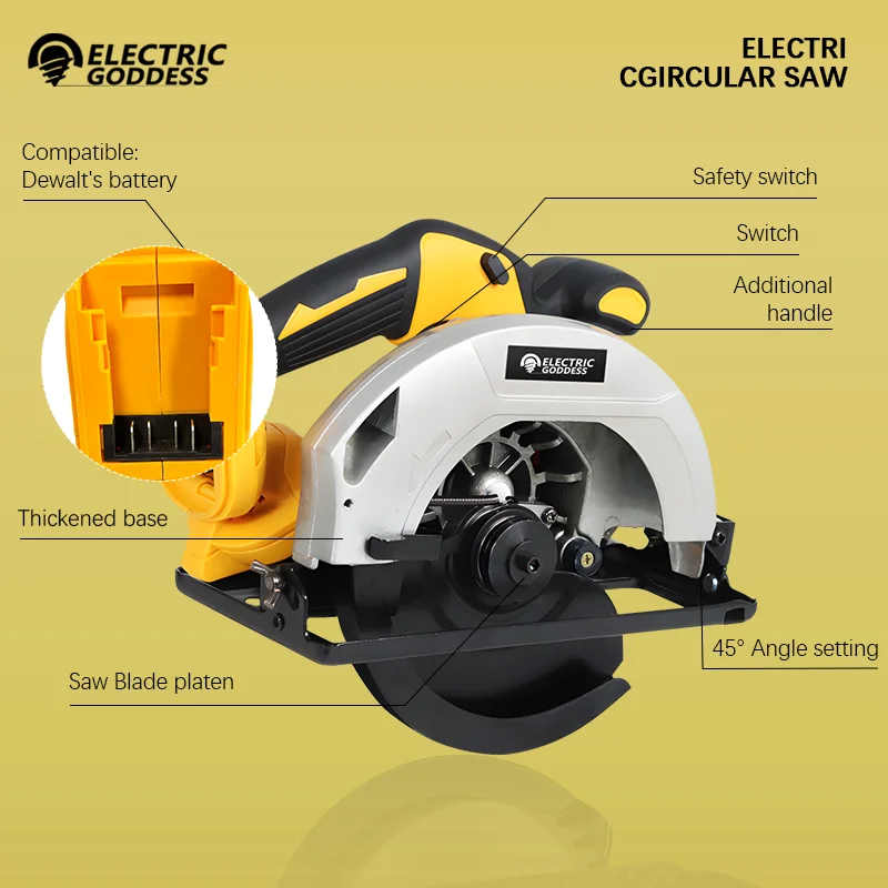 5000R/MIN 7-inch cordless yellow circular saw brushless motor multi-angle cutting suitable for 20V DEWALT battery 4