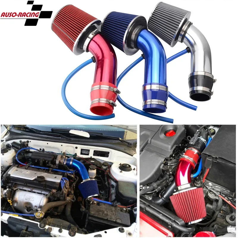 Air Intake Kit 76mm Universal Car Racing Cold Air Intake System Turbo Induction Pipe Tube Kit Aluminum With Cone Air Filter Inlet