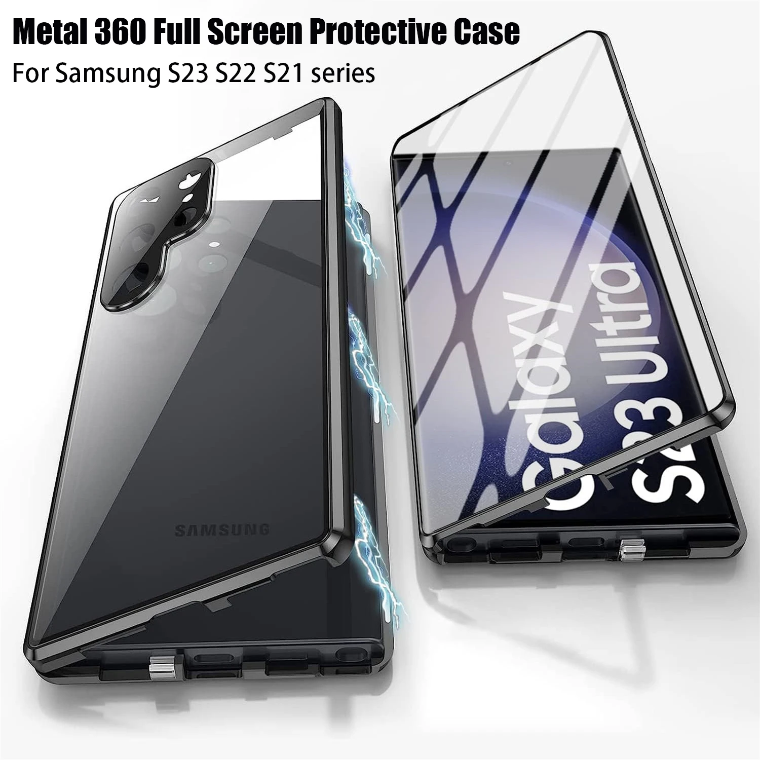 

For Samsung Galaxy S24 S22 S23 Ultra Case 360° Metal Magnetic Full Surround With Screen Camera tempering Glass Protection Cover