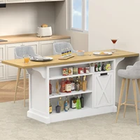 73" Large Kitchen Island, Kitchen Island Cart with Trash Storage Cabinet, Power Outlet, Drop Leaf, Island Table for Kitchen 4