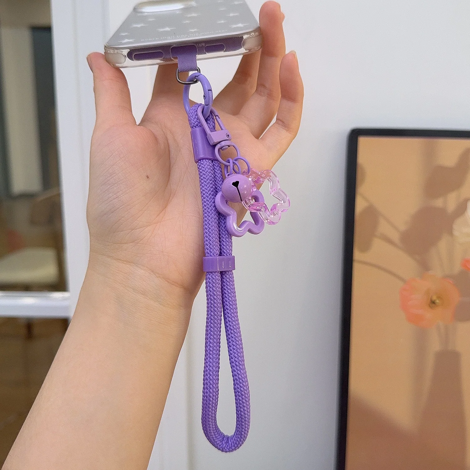 Universal Adjustable Mobile Phone Lanyard Short Wrist Strap with Patch Cute Star Pendant Anti-drop Design Durable Phone Straps