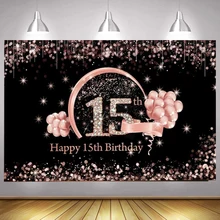 

Pink Sweet 15th Photo Backdrop Girls Happy Birthday Party Balloon Fifteen Boy Decoration Photography Backgrounds Banner