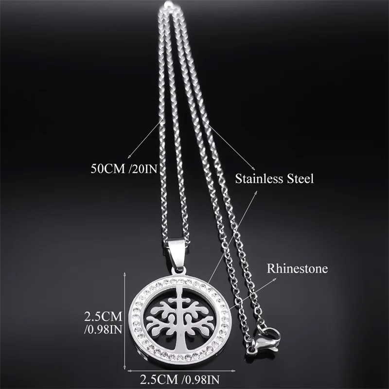 Tree of Life Necklace Earings Set for Women Rhinestone Stainless Steel Silver Color Crystal Jewelry Sets jewelry set silver jewelry set