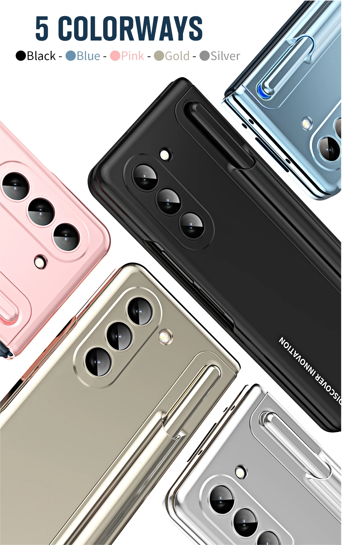 Case For Samsung Galaxy Z Fold 5 4 5G Detachable Pen Slot Holder Bracket Plating Plastic Cover With Front Screen_voghion.com