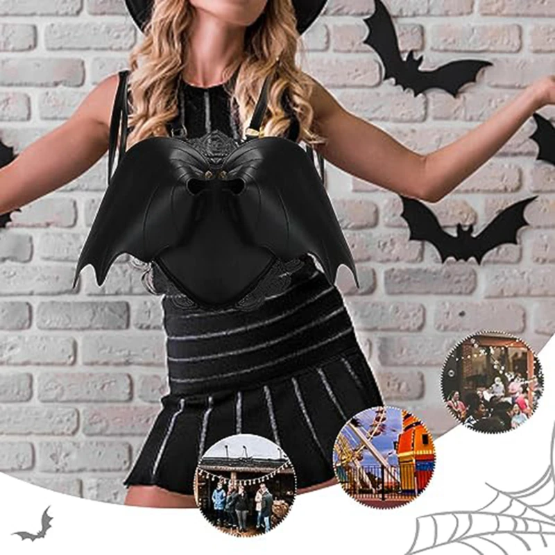 

Gothic Bat Wing Women Backpack Bag Black Punk Stylish School Bags for Girl Angel Wings Cute Little Devil Package