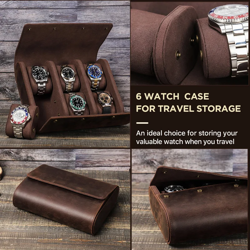 Leather Bag PU Leather Watch Case Prevents Scratching Oxidation Watch Box 6 Slots Pouch Watch Storage Box