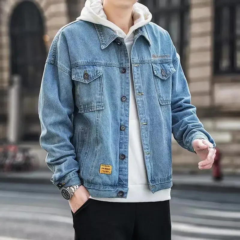 Chaqueta vaquera para hombre, abrigo vaquero holgado con botones, de lujo, a precio económico, ropa elegante Y2k de bajo coste, ropa de hombre lavada a bordo