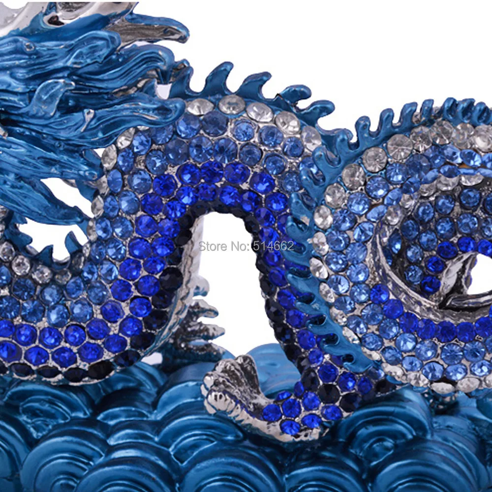 Feng Shui Bejeweled Blue Dragon animal statue G1290 4