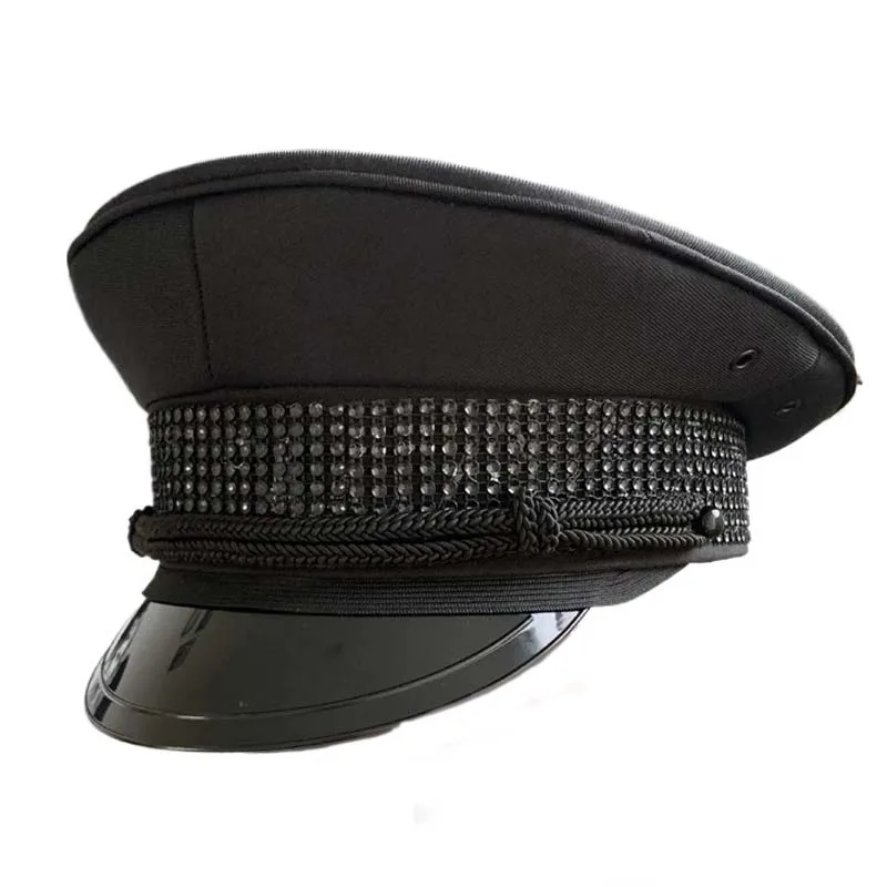 Big Size Black Military Hats Germany Officer Visor Cap Men Women Army Hat Police Cap Cosplay Halloween Party Hat Gift 57-63cm