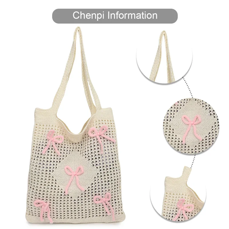 Large Capacity Crochet Beach Tote Bag Women Knitted Shoulder Bag Woven Hobo Bag Hollow Out Handbag for Party Vacation