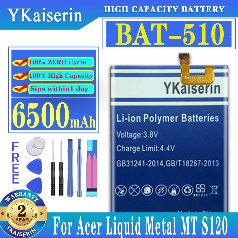 Ykaiserin Batteria 6500Mah Bat-510 Di Alta Qualità Per Acer Liquid Metal Mt S120 Per Acer Liquid Zest Plus Batteria Per Cellulare