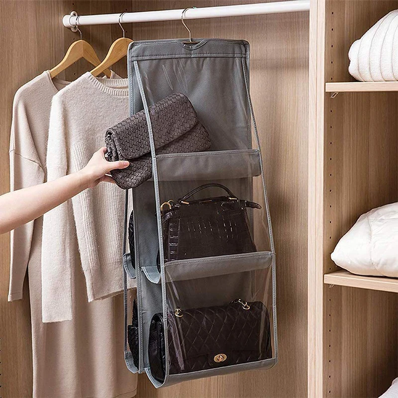 6/8 Pockets Black Foldable Oxford Cloth Handbag Hanging Organizer Closet Bedroom Family Wardrobe Handbag Storage Bag