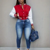 Spring and Autumn European and N Women's Color Matching Jacket Single-breasted Lettered Baseball Jacket Jacket 2