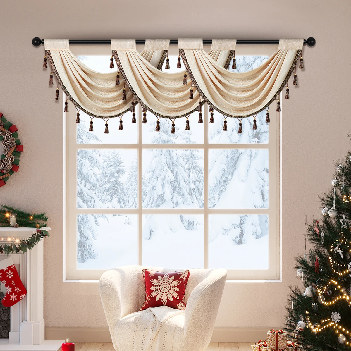 Description Picture 4 of item1pc Chenille Fabric Window Curtain Valance Rod Pocket,Pure Color Valance for the Room,Red Valance for Chrismas Festive Decor