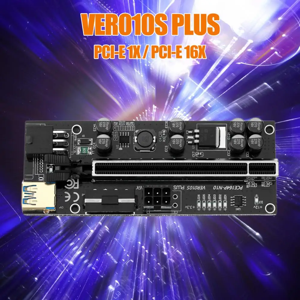 

VER010S PLUS PCI-E Riser Card Universal Supply USB 3.0 Cable PCI-E 1X to 16X SATA PCI Express Extension Converter Card