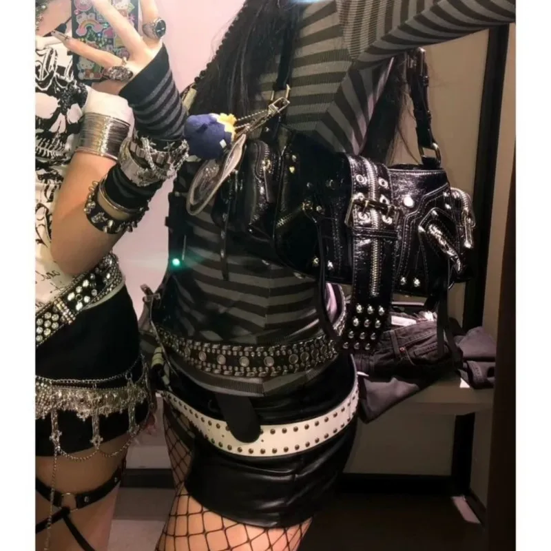 JIAERDI Moto Biker Black Shoulder Bags Wallet Women Sweet Cool Leather Y2k Handbag Ladies High Street Casual Crossbody Bags 2025