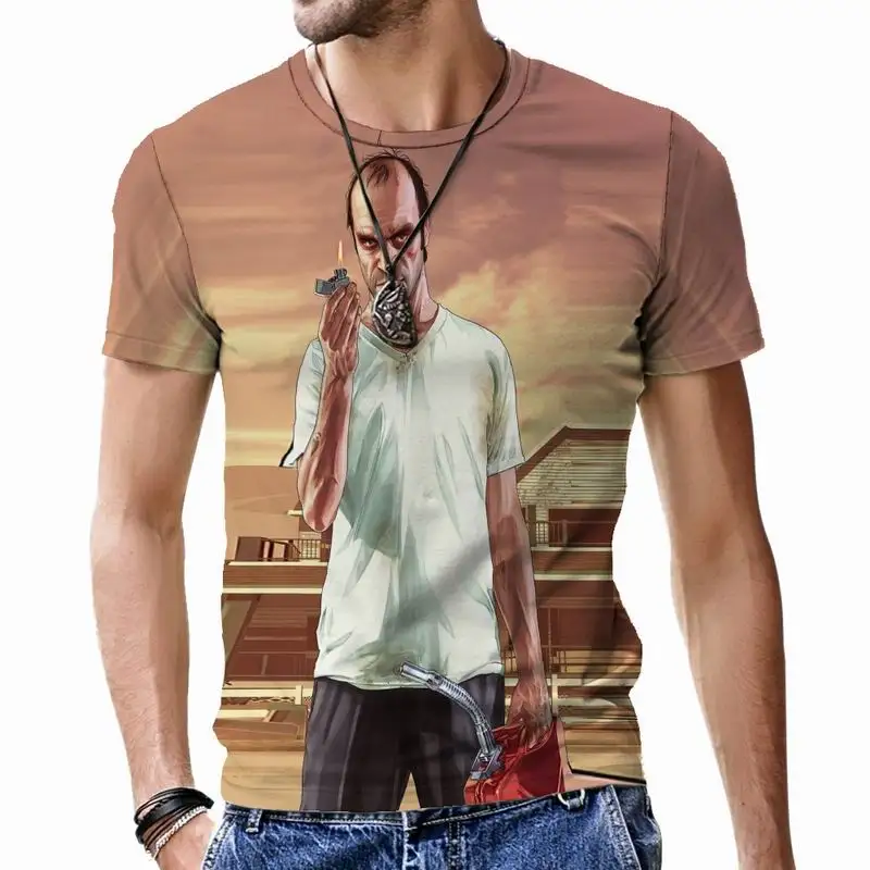 

Grand Theft Auto GTA5 Men's T-shirt Breathable Tees Cool 3D Print Hip Hop Short Sleeve Male Fashion Casual O-Neck Loose Funny