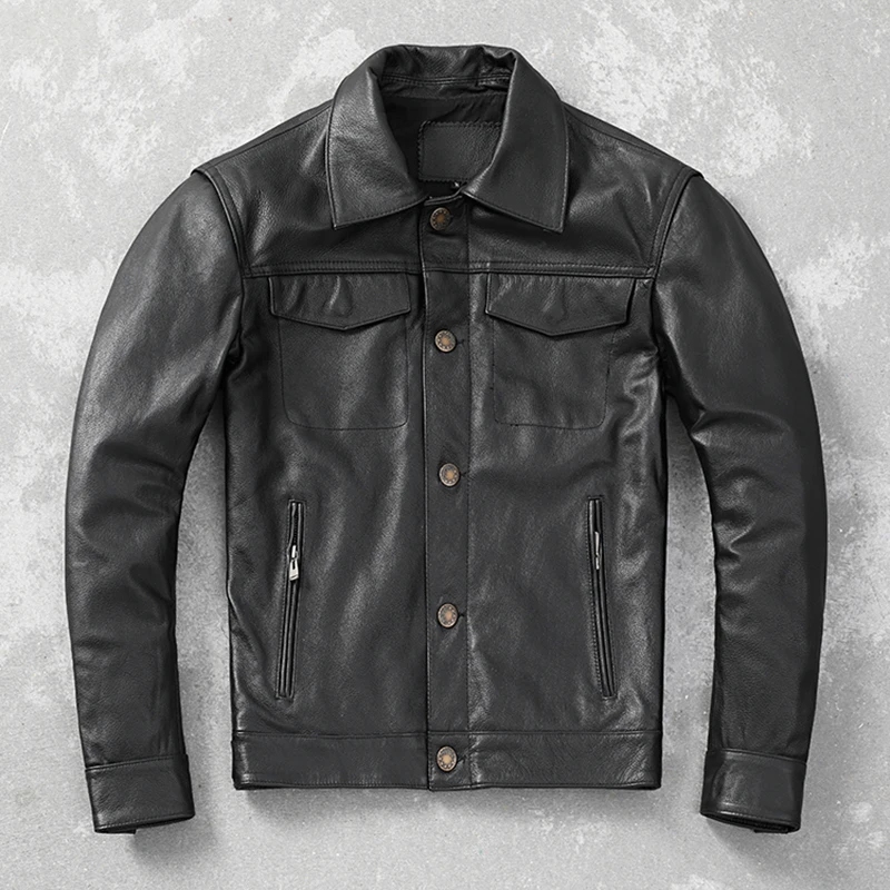 

Куртка мужская из натуральной воловьей кожи, джинсовая куртка, молодежная кожаная верхняя одежда, весна-осень