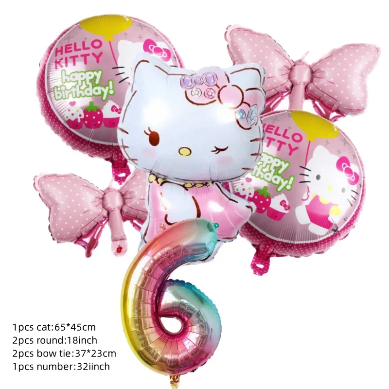 thumbnail image 1 of Decoraciones para baby shower de Hello Kitty Cat en color rosa Globos para el quinto cumpleaños de niñas Platos de papel Vajilla desechable Suministros para fiestas, 1 of 5