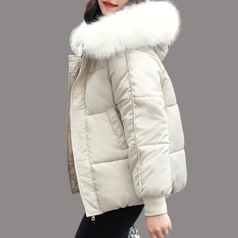 Winter Coats Solid Simple Parkas Women's  Female Fashion Outwear Large Fur Collar Hooded Thick Cotton Down Thickened Jackets