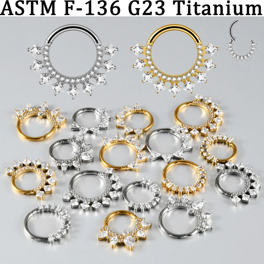1 Stück CZ-besetzter 16G Piercing aus Titanlegierung, rechteckig & dreieckig, mit Zirkonia, für Septum, Nasen-, Lippen-, Ohr-, Daith-, Knorpel-, Conch- und Lobe-Piercings