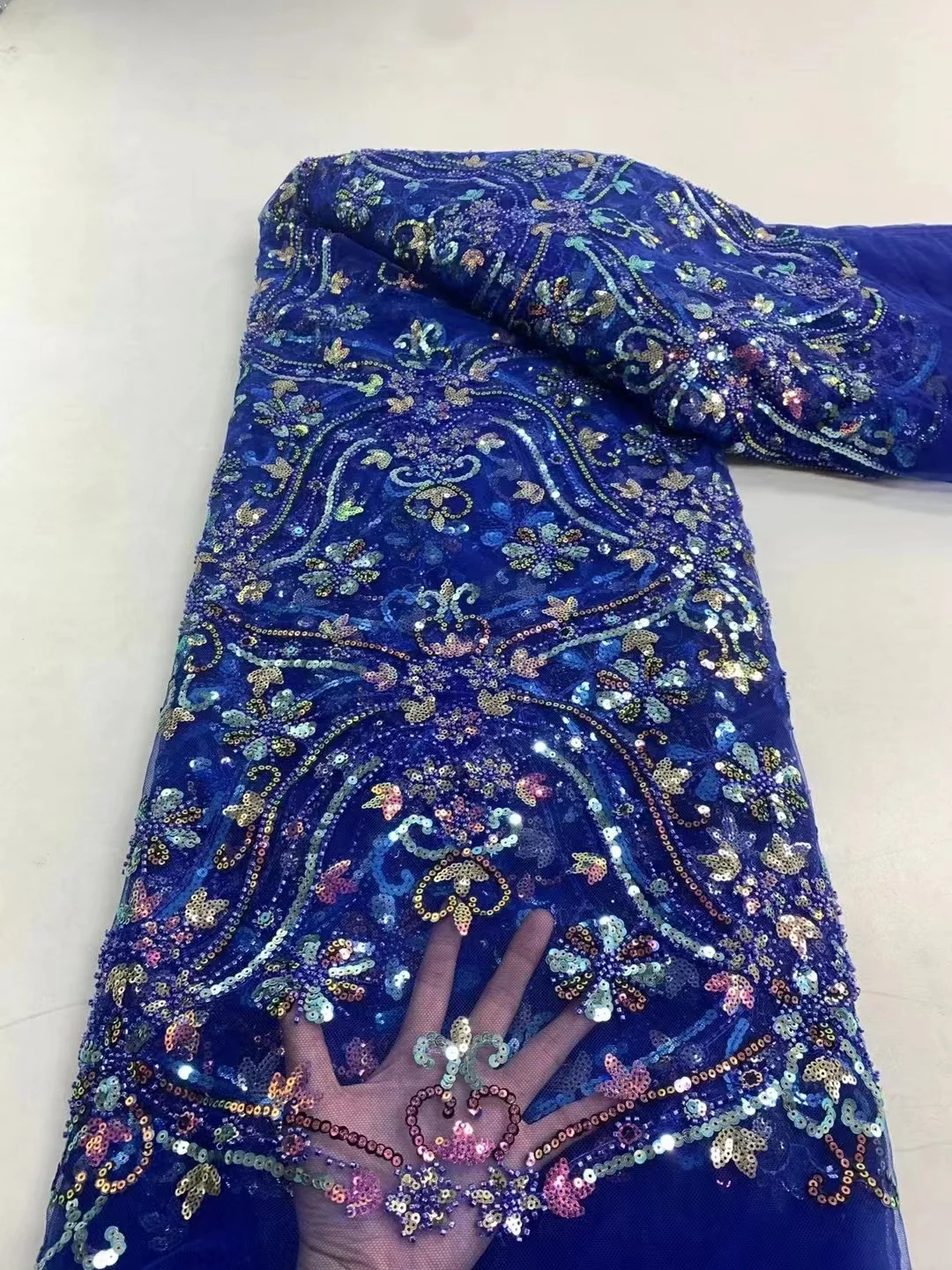 

Luxury African Sequin Lace Fabric 2023 French Net Sequence Embroidery Nigerian Wedding Party Royal Blue Tulle 5 yards PL011-1