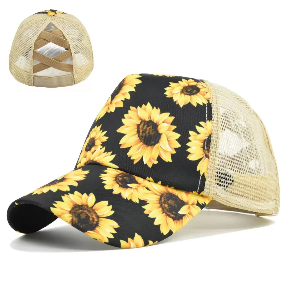 Breathable Mesh Sunflower Baseball Hats Men Women Outdoor Sport Climbing Fishing Golf Caps Adjustable Ponytail Cap