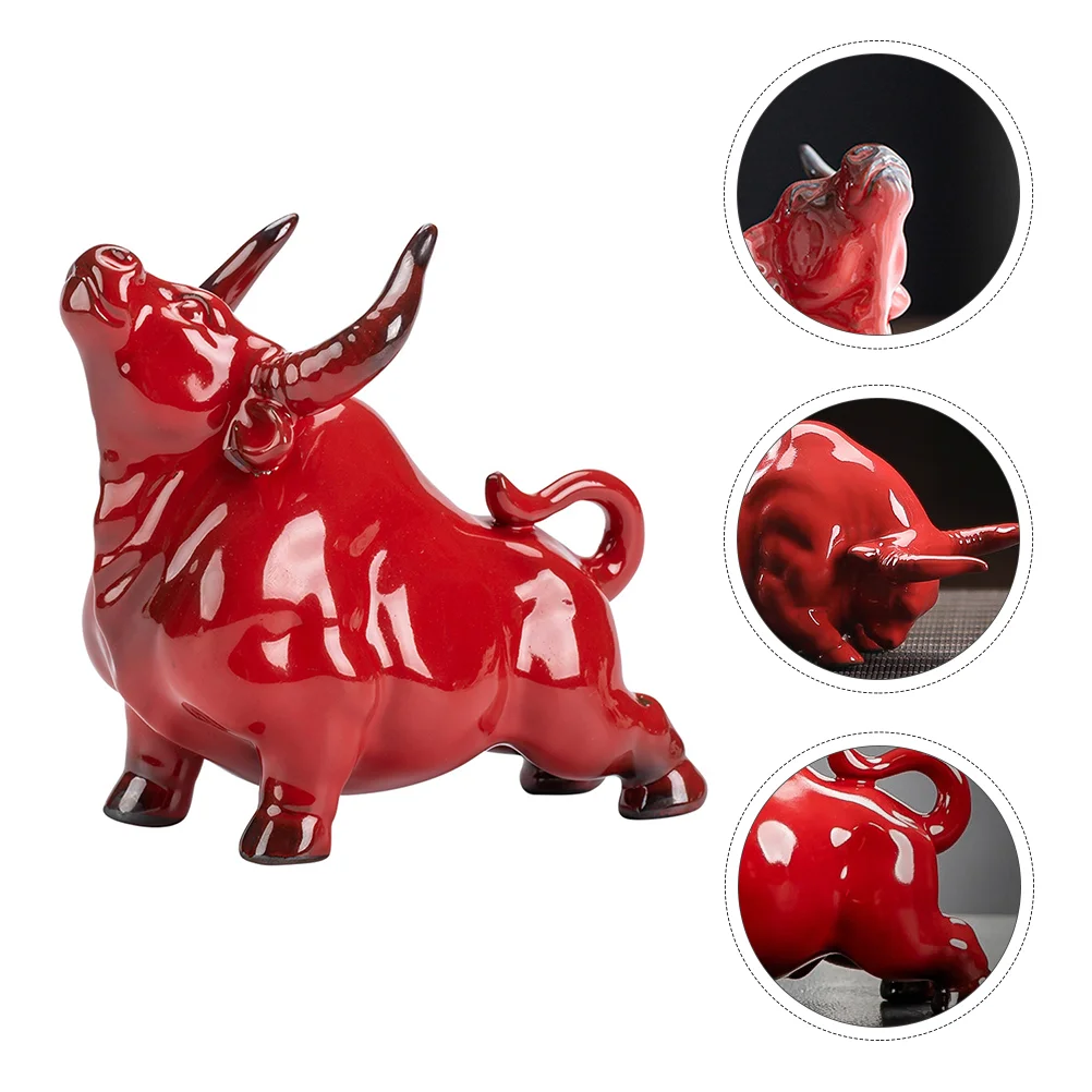 

Ornaments Ox Model Figurine Table Ceramic Desktop Birthday Gift Adornment Vintage Decor for Home
