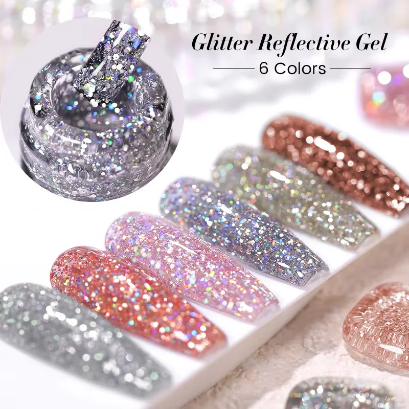 Glitter Gel Nail Polish 12ML for Manicure Soak Off Nail Art Gel Varnish Shiny Sequins UV